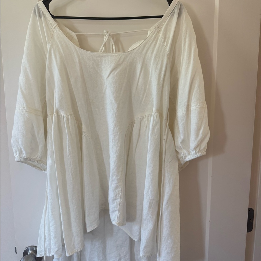 NWOT Free People White Puff Sleeve Asymmetrical Blouse